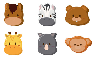 Set of kawaii animal emoticons Vector