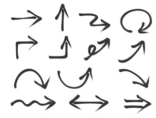 シンプルな矢印の手書きイラストセット　筆タッチ