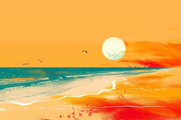 Beach Scene Summer Illustration in Generative AI Style