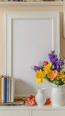 Frame mockup. Living room poster mockup. Interior mockup with house white background. Modern interior design.