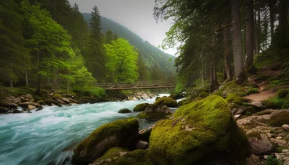 Gordijnen mountain river in the forest © Khaled