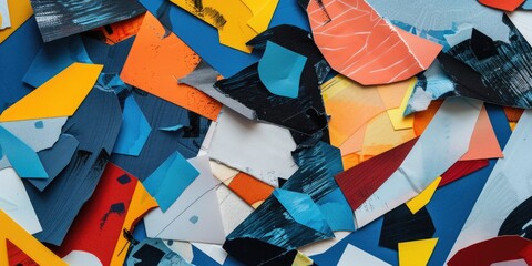 A close-up shot of variously colored paper pieces