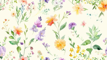 Charming watercolor pattern featuring wildflowers with a feminine touch