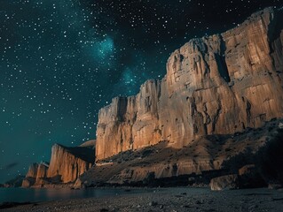 A mountain under a star-filled night sky