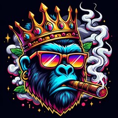 Obraz premium King Gorilla Crowned Ape with Sunglasses and Cigar