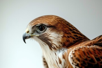 Close-up photo of a bird of prey's face and feathers