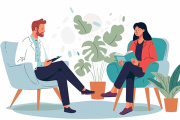 A psychiatrist conducting a therapy session, actively listening to a patients concerns and providing support