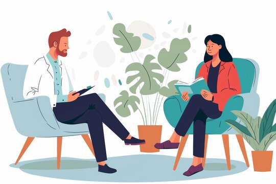 A psychiatrist conducting a therapy session, actively listening to a patients concerns and providing support