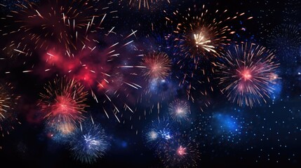 Obraz premium Aerial display of colorful fireworks exploding in the night sky