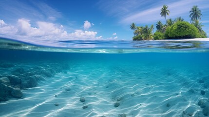 Serene Tropical Island with Clear Blue Water and Palm Trees