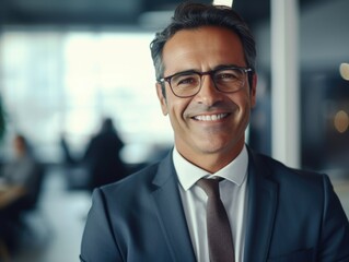 Fototapeta premium A man in a suit and tie smiling at the camera, perfect for corporate or professional uses such as advertising or business portraits