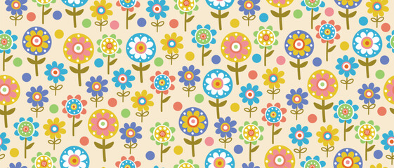 Seamless background with creative creative flowers. Bright unusual creative flowers.