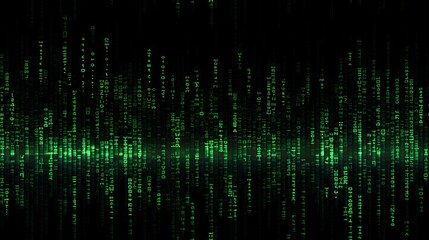 Obraz premium A dark room filled with glowing green pixels. The pixels are all different shapes and sizes, and they are all moving in different directions.