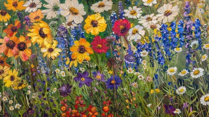 A patchwork of wildflowers each one adding its own splash of color to the garden.