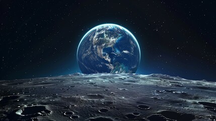 Earth rising over the moon Milestone in Space Exploration, Where Our Fragile Blue Planet Rises over the Lunar Surface, a Beacon for Exploration and a Reminder of Our Place in the Universe