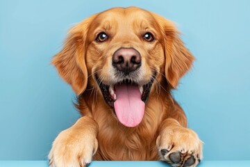 A dog sitting at a street sign with its tongue hanging out