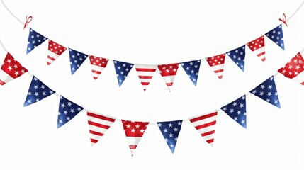 Obraz premium Festive USA Independence Day bunting flags with red, white, and blue stars and stripes for patriotic celebrations.