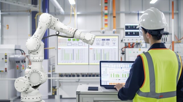 Deutscher Fabrikarbeiter nutzt neuronale Netze f&uuml;r die vorausschauende Wartung in der Industrie. Maschinelles Lernen f&uuml;r die vorausschauende Wartung 