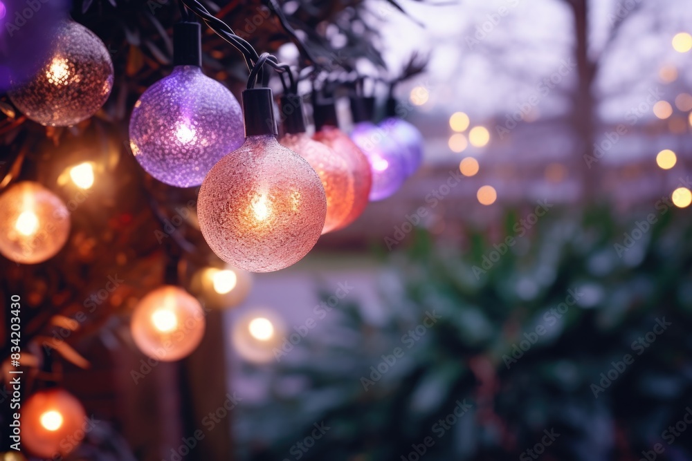 Poster a group of string lights hung from the branches of a tree, creating a warm and cozy atmosphere