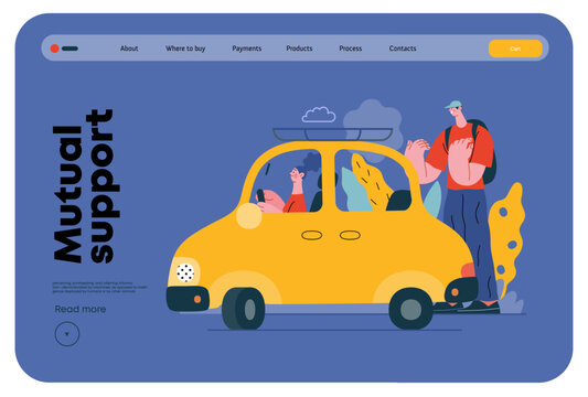 Mutual Support: Assistance in parking the car -modern flat vector concept illustration of man assisting woman with parallel parking A metaphor of voluntary collaborative exchanges of resource, service