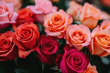 Obraz premium A cluster of roses photographed from a close angle, ideal for use in floral arrangements or as a decorative element