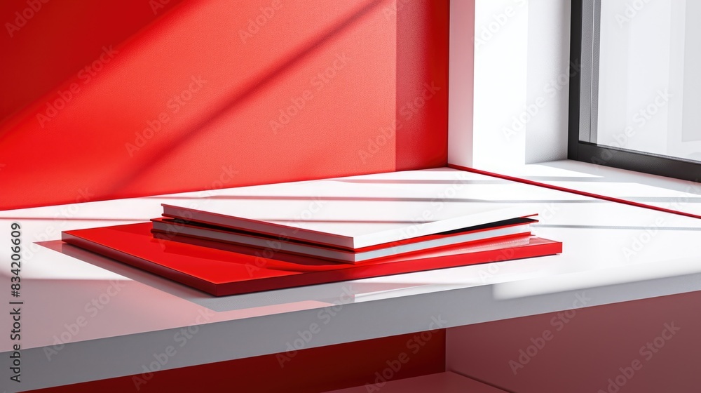 Poster stack of books placed on a white table, great for featuring book collections or reading spaces
