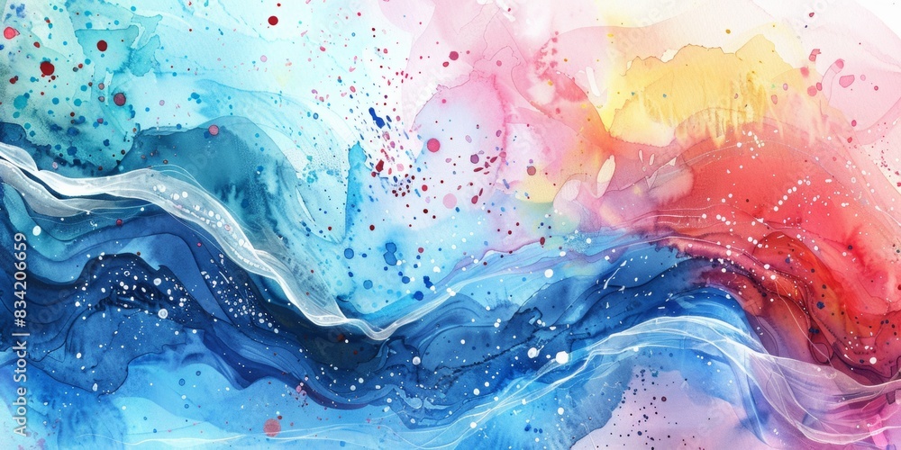 Poster bold abstract watercolor background with dynamic waves and colorful splashes highlighting rich textu
