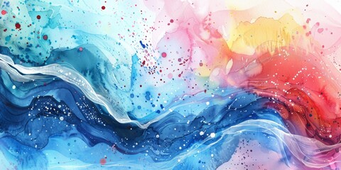 Fototapeta premium Bold abstract watercolor background with dynamic waves and colorful splashes highlighting rich textures and organic patterns