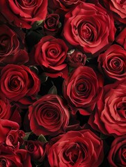 A cluster of red roses growing closely together