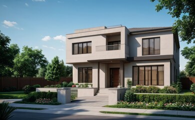 A Contemporary Dwelling with Stylish Architecture, Beautiful Exterior Design, and a Serene Garden Setting. Perfect Family Home in a Residential Neighborhood, Featuring Thoughtful Construction	