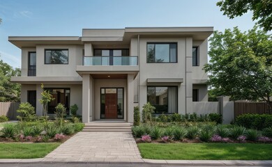 A Contemporary Dwelling with Stylish Architecture, Beautiful Exterior Design, and a Serene Garden Setting. Perfect Family Home in a Residential Neighborhood, Featuring Thoughtful Construction	