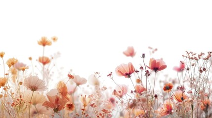 Field of whispy flowers on white background