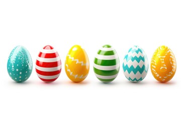 Fototapeta premium A collection of decorated Easter eggs on a plain white background