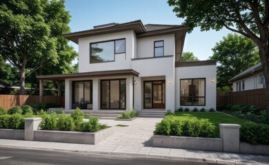 A Contemporary Dwelling with Stylish Architecture, Beautiful Exterior Design, and a Serene Garden Setting. Perfect Family Home in a Residential Neighborhood, Featuring Thoughtful Construction	