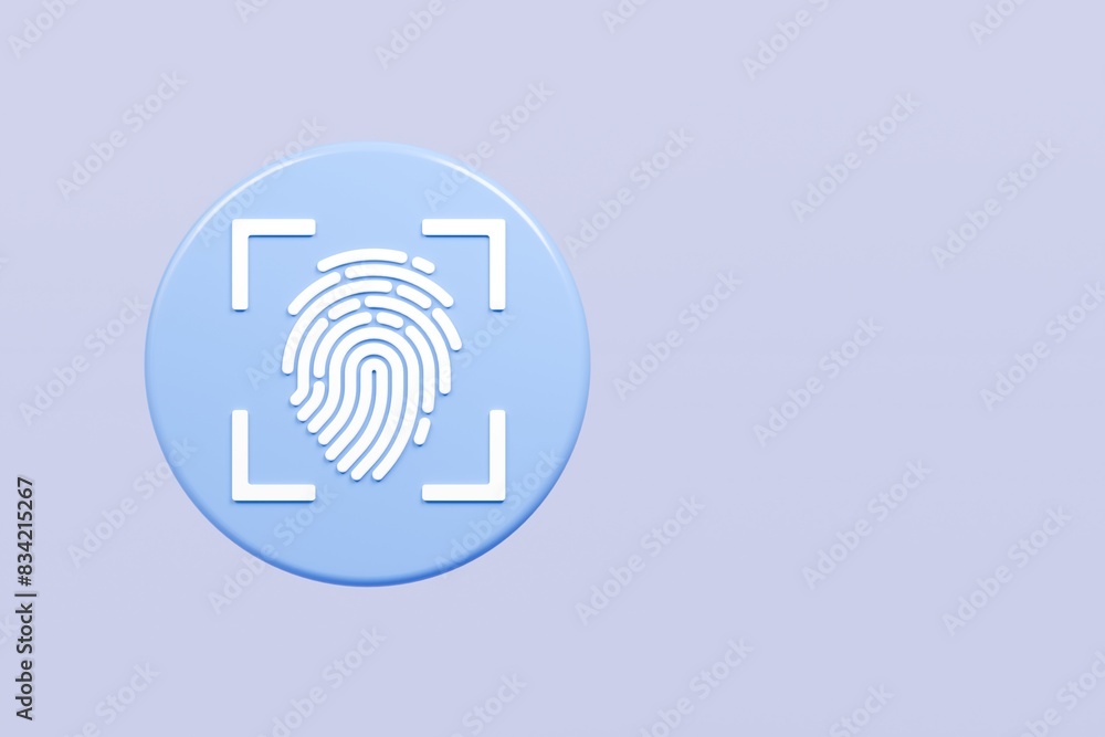 Poster 3d protection scan fingerprint icon. biometric verification. touch id fingerprint. minimal fingerpri