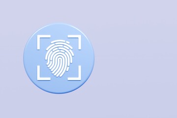 3D Protection scan fingerprint icon. Biometric verification. Touch ID fingerprint. Minimal Fingerprint isolated on blue background. Account identity privacy secure personal data concept. 3d render.