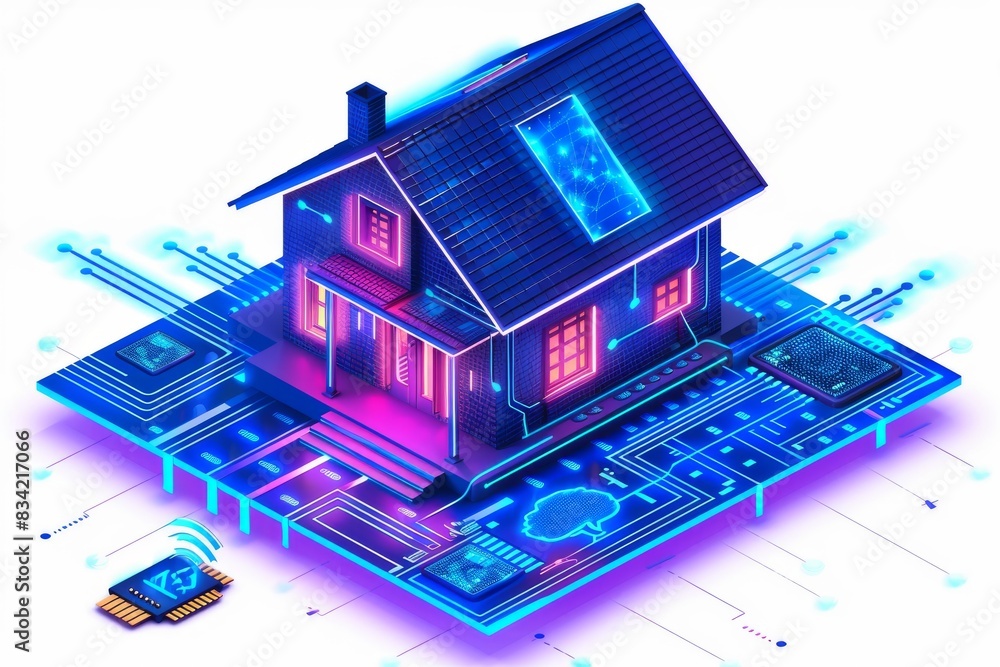 Aufkleber vibrant house model on digital circuit board emphasizing the intersection of smart home technology a
