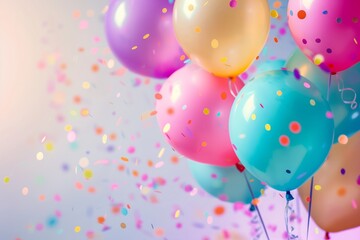 A vibrant and cheerful Happy Birthday background featuring colorful balloons, confetti, and festive decorations. Perfect for celebrating birthdays with a joyful and lively atmosphere 