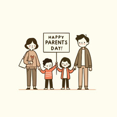 Parents' Day text is shown over a happy family holding hands and standing side by side in subdued hues.