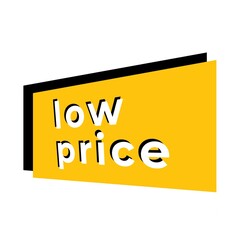 Low Price Written in Flat Colours with 3D Style Shadow. Yellow shape. 