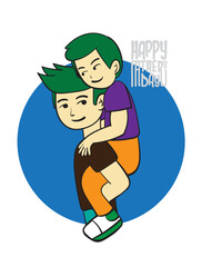 Father's Day poster or banner template with hat,necktie and gift box on white background.Greetings and presents for Father's Day in flat lay styling.Promotion and shopping template for love dad