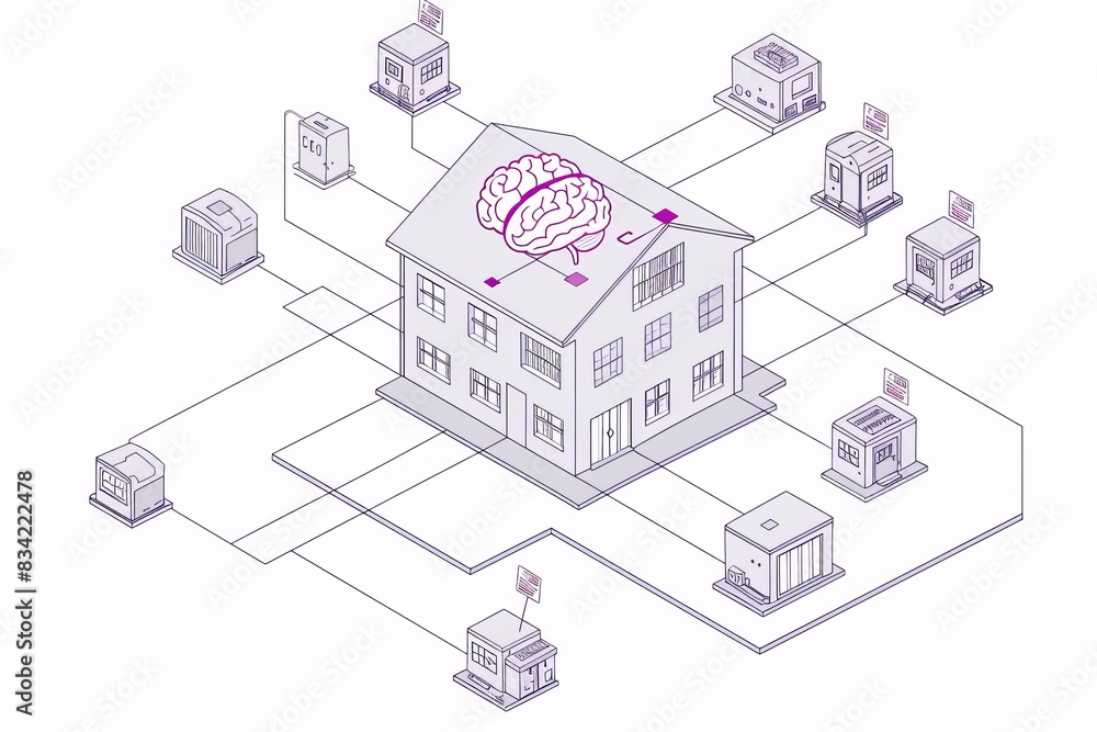 Aufkleber smart architecture featuring digital brain elements in a modern residential setting, exploring innov