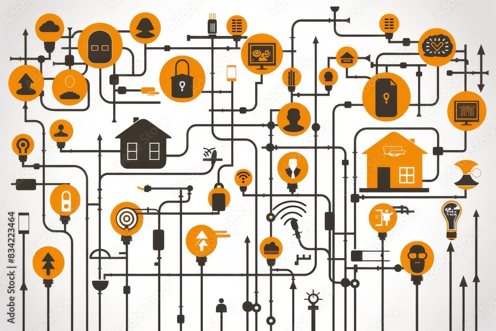 Aufkleber detailed smart city network diagram with interconnected devices, illustrating the complexity of mode