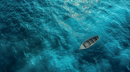 surface water, top view of boat in the ocean for background, copy space