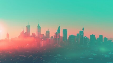 From top to bottom, the picture has a teal sky, red, and white gradient background