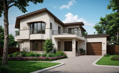 A Contemporary Dwelling with Stylish Architecture, Beautiful Exterior Design, and a Serene Garden Setting. Perfect Family Home in a Residential Neighborhood, Featuring Thoughtful Construction	