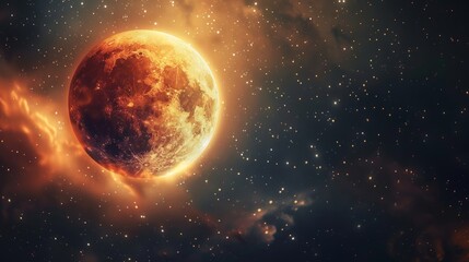 Enchanting Blood Moon Lunar Eclipse with Twinkling Stars - High Detail Night Sky Astronomy Scene