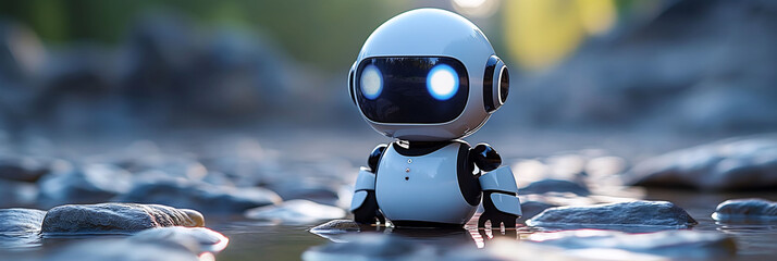 artificial intelligence robot doing field tests in a river