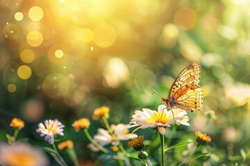 Fototapeta premium butterfly on flower summer background 