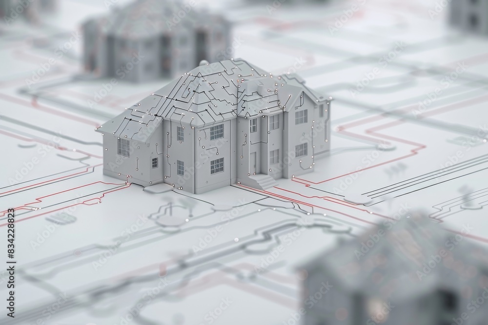 Poster traditional architecture model enhanced with futuristic brain design, showcasing the integration of 